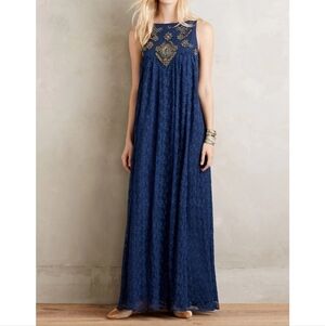 KOROVILAS Catalin Navy Blue Lace Maxi Dress
